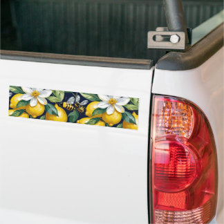 Fresh Yellow Lemons With Busy Bees & White Blooms Bumpersticker