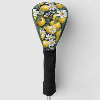 Fresh Yellow Lemons With Busy Bees & White Blooms Golfheadcover