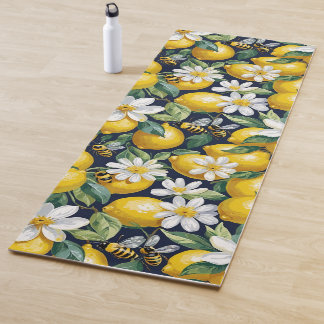 Fresh Yellow Lemons With Busy Bees & White Blooms Yogamat