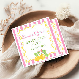 Freshly Graduated Lemon Pink Stripes Grad Napkins Servet