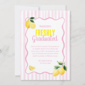Freshly Graduated Lemon Pink Stripes Graduation Aankondiging (Achterkant)