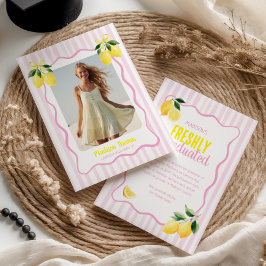 Freshly Graduated Lemon Pink Stripes Graduation Aankondiging