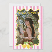 Freshly Graduated Lemon Pink Stripes Graduation Bedankkaart (Voorkant)