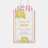 Freshly Graduated Lemon Pink Stripes Graduation Cadeaulabel (Voorkant)