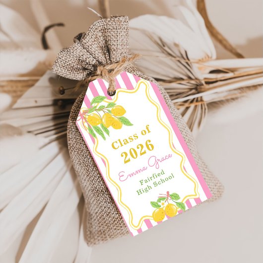 Freshly Graduated Lemon Pink Stripes Graduation Cadeaulabel