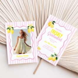 Freshly Graduated Lemon Pink Stripes Graduation Kaart