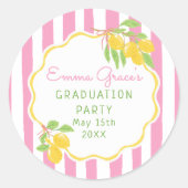 Freshly Graduated Lemon Pink Stripes Graduation Ronde Sticker (Voorkant)