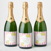 Freshly Graduated Lemon Pink Stripes Graduation Sparkling Wijnetiket (Flessen)