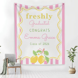 Freshly Graduated Lemon Pink Stripes Graduation Wandkleed