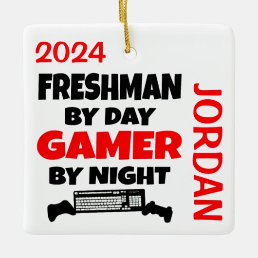 Freshman houdt van videogames keramisch ornament (Voorkant)