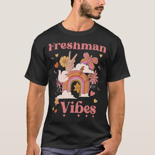Freshman Vibes School Groovy Retro 9e klas Boho T-shirt (Voorkant)