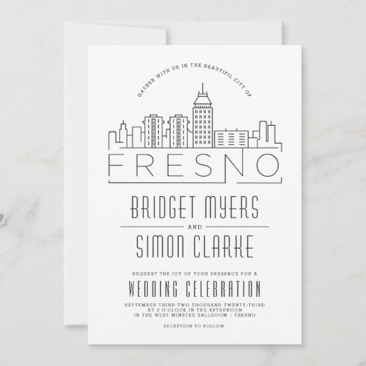 Fresno bruiloft | Gestileerde Skyline uitnodiging (Voorkant)