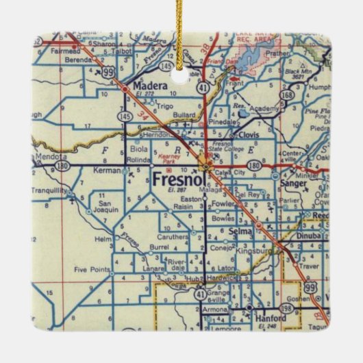 Fresno CA  map Keramisch Ornament (Achterkant)
