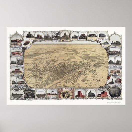 Fresno, CA Panoramic Map - 1901 Poster (Voorkant)