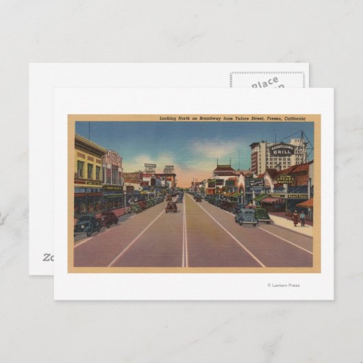 Fresno, CA-Uitzicht - Noord op Broadway Briefkaart (Voorkant / Achterkant)