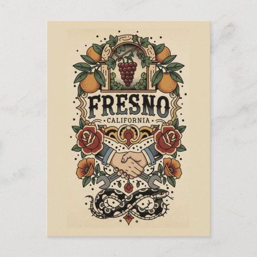 Fresno California Central Valley Briefkaart (Voorkant)
