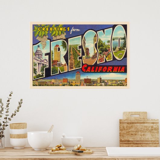 Fresno California  groot Letter-Briefkaart Poster (Keuken)