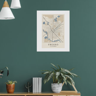 Fresno California Kaart Muur Kunst Print - Minimal