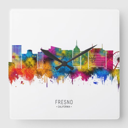 Fresno California Skyline Vierkante Klok (Voorkant)