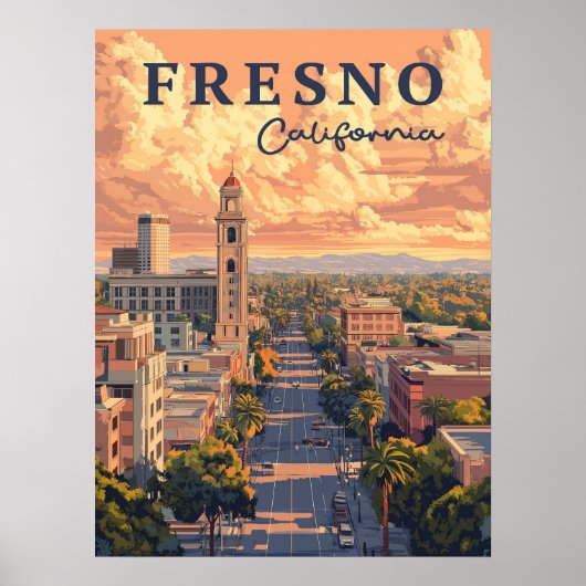Fresno California stedelijk landschap Poster (Voorkant)