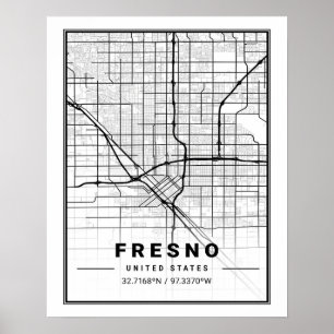 Fresno California, Verenigde Staten reisstadkaart Poster
