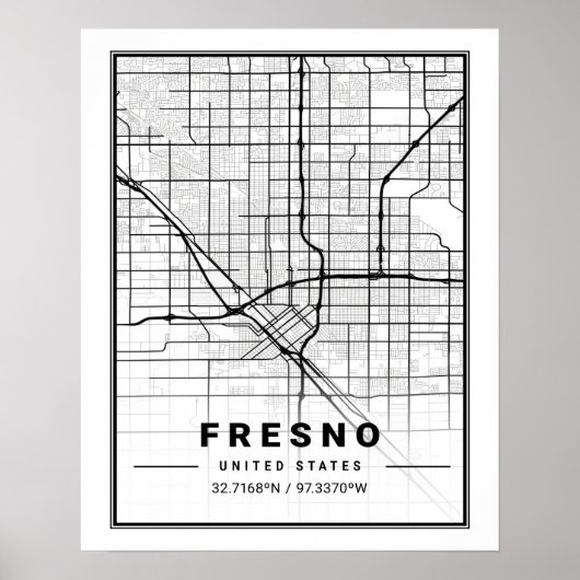 Fresno California, Verenigde Staten reisstadkaart Poster (Voorkant)