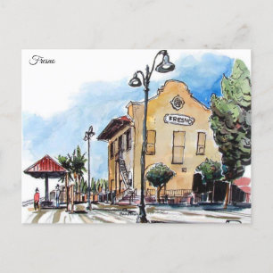 Fresno California Vintage reizen waterverf retro Briefkaart