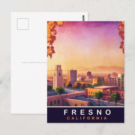 Fresno, Californië, City Skyline, Reizen Briefkaart (Voorkant / Achterkant)