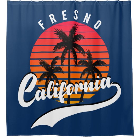 Fresno Retro Sunset Shower Curtain Douchegordijn (Voorkant)
