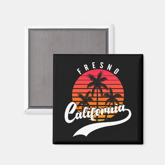 Fresno Retro Zonsondergang En Palmboom Magnet (Voorkant / Achterkant)