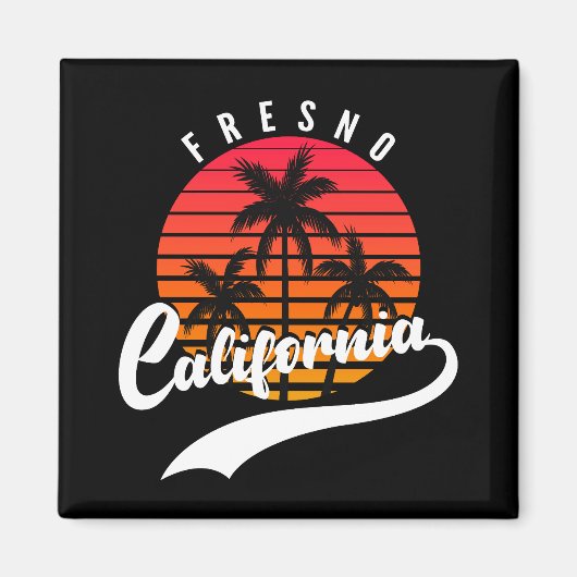 Fresno Retro Zonsondergang En Palmboom Magnet (Voorkant)