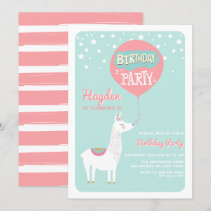 Frestive Alpaca Kids Birthday Party Invitation I Kaart