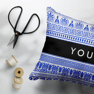 Fret, Gemengde Meander Key, Blauw, Jouw naam Accent Kussen