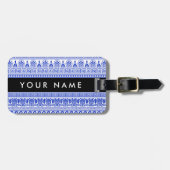 Fret, Gemengde Meander Key, Blauw, Jouw naam Bagagelabel (Voorkant horizontaal)