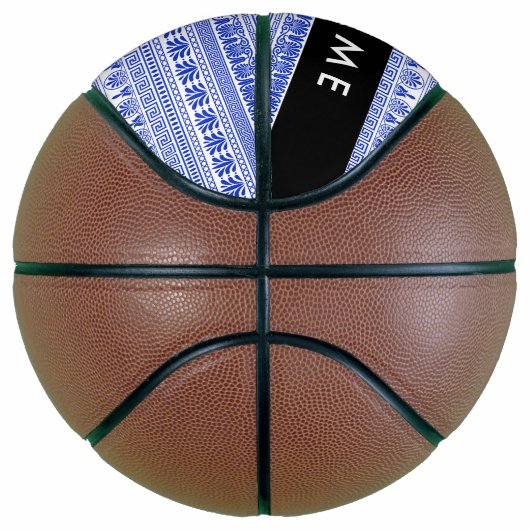 Fret, Gemengde Meander Key, Blauw, Jouw naam Basketbal (Rechts)