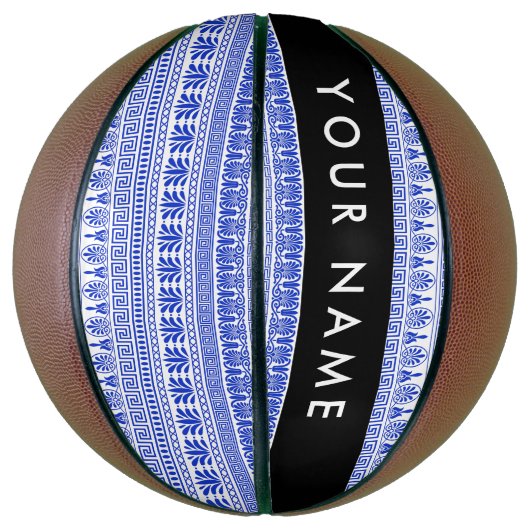 Fret, Gemengde Meander Key, Blauw, Jouw naam Basketbal (Verticaal)