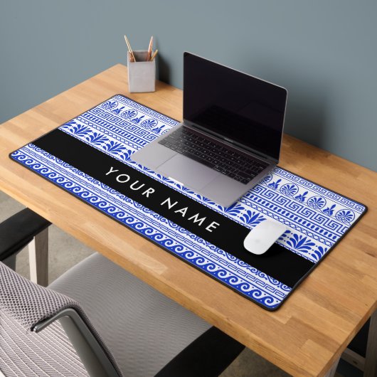 Fret, Gemengde Meander Key, Blauw, Jouw naam Bureaumat (Kantoor 2)