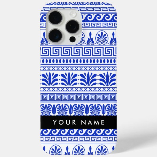 Fret, Gemengde Meander Key, Blauw, Jouw naam Case-Mate iPhone Case (Achterkant)