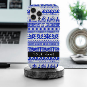 Fret, Gemengde Meander Key, Blauw, Jouw naam iPhone 15 Pro Max Hoesje