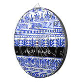 Fret, Gemengde Meander Key, Blauw, Jouw naam Dartbord (Voorkant Rechts)