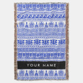 Fret, Gemengde Meander Key, Blauw, Jouw naam Deken (Voorkant Verticaal)
