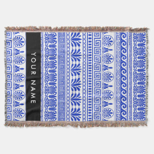 Fret, Gemengde Meander Key, Blauw, Jouw naam Deken