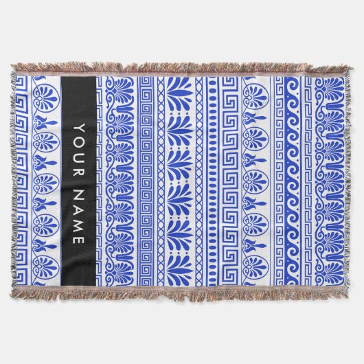 Fret, Gemengde Meander Key, Blauw, Jouw naam Deken (Voorkant)