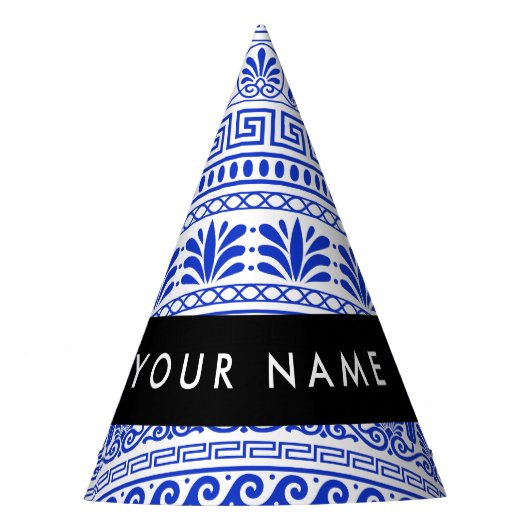 Fret, Gemengde Meander Key, Blauw, Jouw naam Feesthoedjes (Voorkant)