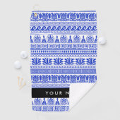 Fret, Gemengde Meander Key, Blauw, Jouw naam Golfhanddoek (Insitu)