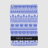 Fret, Gemengde Meander Key, Blauw, Jouw naam Golfhanddoek (Voorkant)