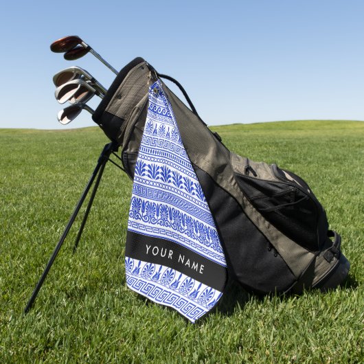 Fret, Gemengde Meander Key, Blauw, Jouw naam Golfhanddoek (Groen)