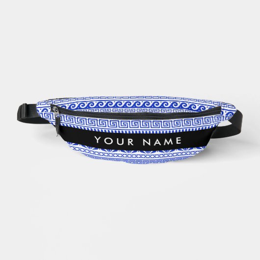 Fret, Gemengde Meander Key, Blauw, Jouw naam Heuptasje (Voorkant)