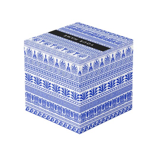 Fret, Gemengde Meander Key, Blauw, Jouw naam Kubus (Achter hoekig)