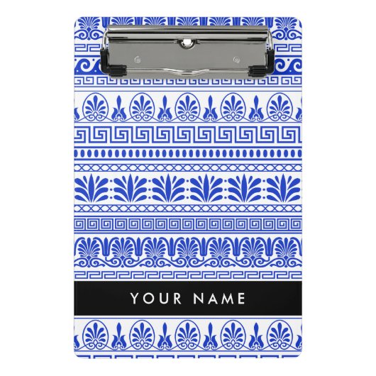 Fret, Gemengde Meander Key, Blauw, Jouw naam Mini Klembord (Voorkant)